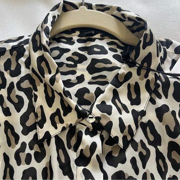 NWT Theory Classic Straight Leopard Print Silk Shirt size L - Picture 11 of 13